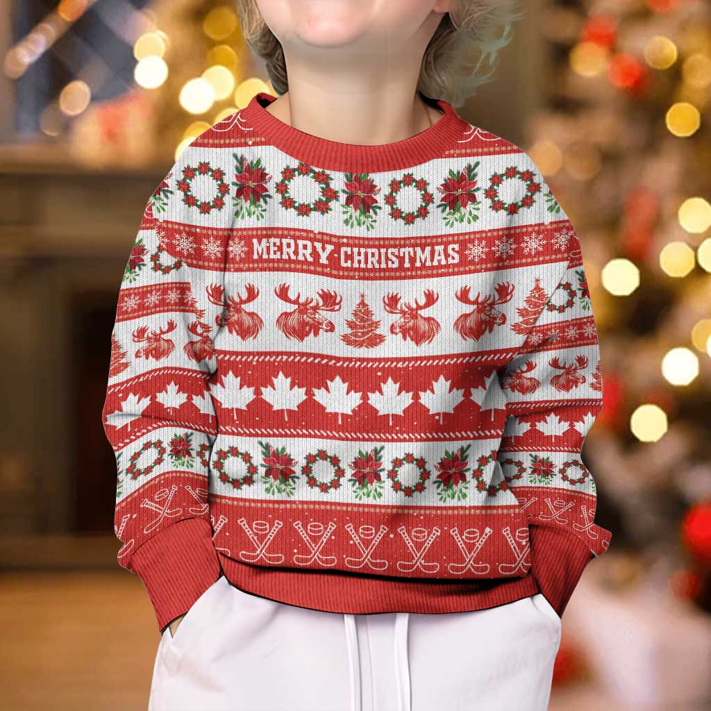Personalised Canada Christmas Kid Ugly Christmas Sweater Canadian Moose Maple Leaf Seamless Style - Wonder Print Shop