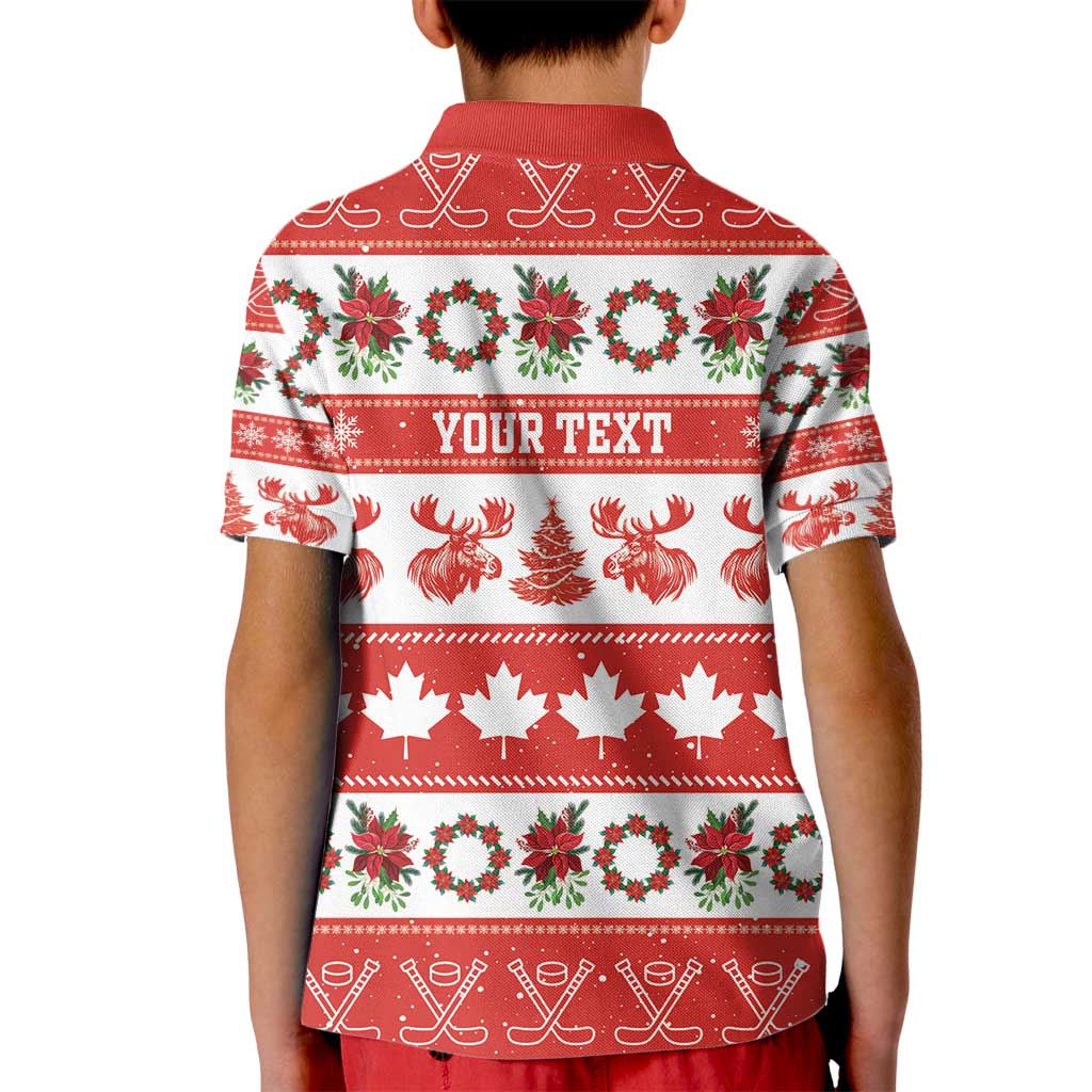 Personalised Canada Christmas Kid Polo Shirt Canadian Moose Maple Leaf Seamless Style - Wonder Print Shop