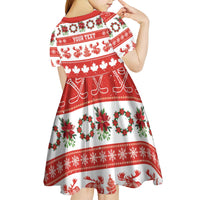 Personalised Canada Christmas Kid Short Sleeve Dress Canadian Moose Maple Leaf Seamless Style - Wonder Print Shop