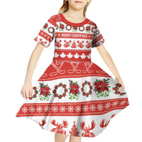 Personalised Canada Christmas Kid Short Sleeve Dress Canadian Moose Maple Leaf Seamless Style - Wonder Print Shop