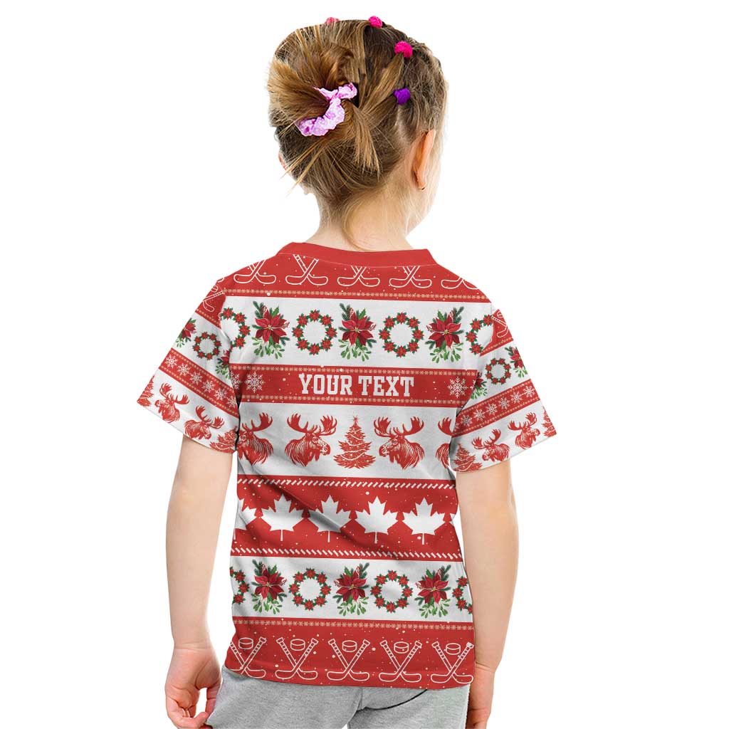 Personalised Canada Christmas Kid T Shirt Canadian Moose Maple Leaf Seamless Style - Wonder Print Shop