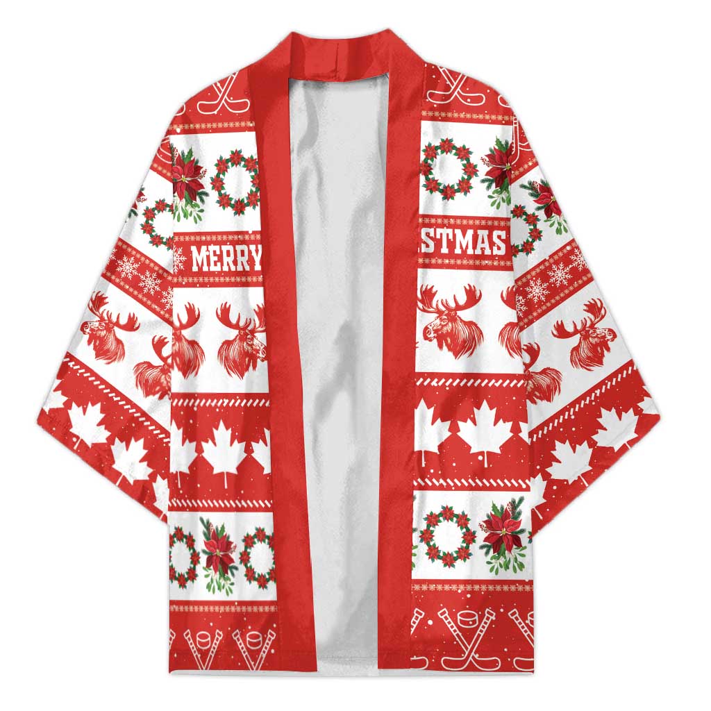 Personalised Canada Christmas Kimono Canadian Moose Maple Leaf Seamless Style - Wonder Print Shop