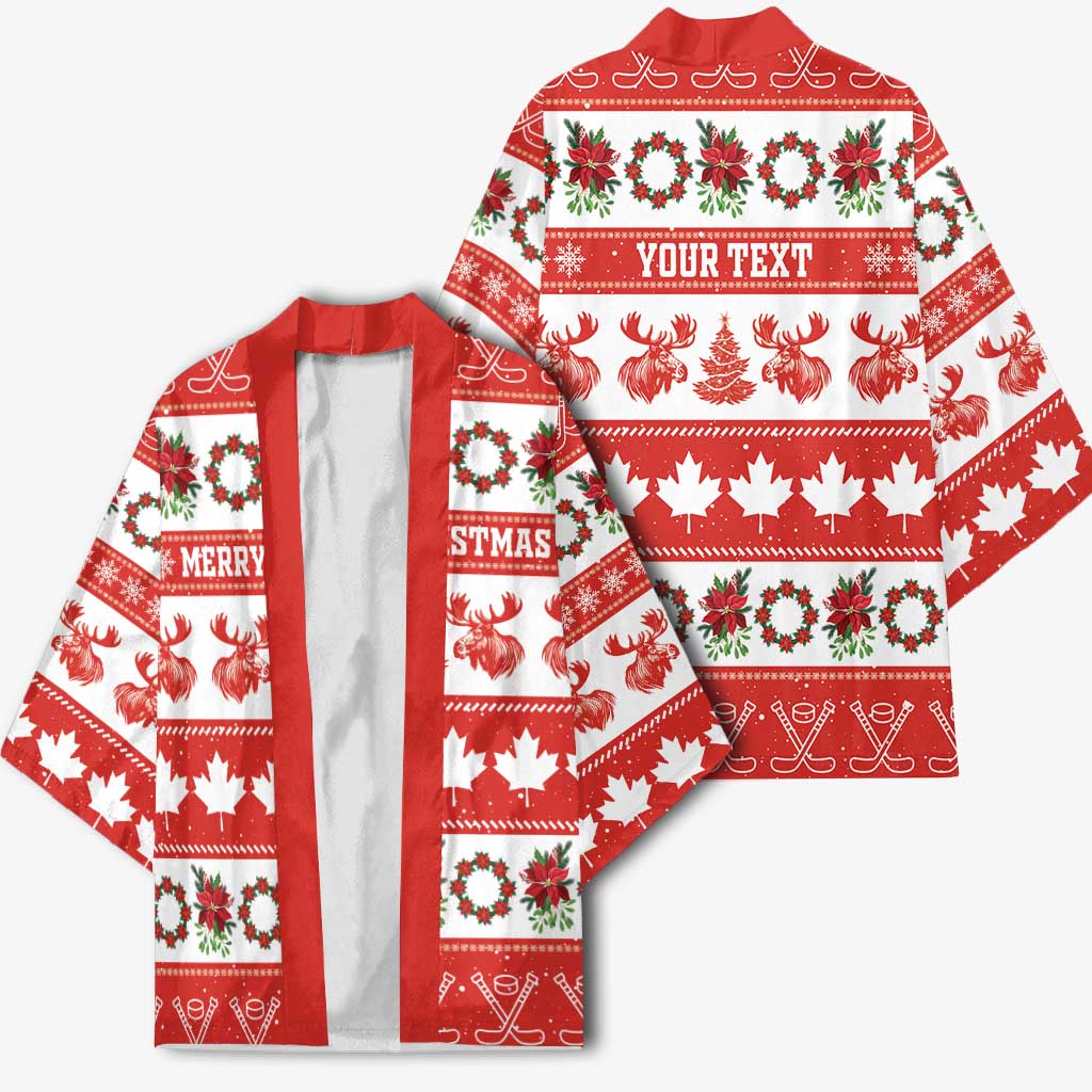 Personalised Canada Christmas Kimono Canadian Moose Maple Leaf Seamless Style - Wonder Print Shop