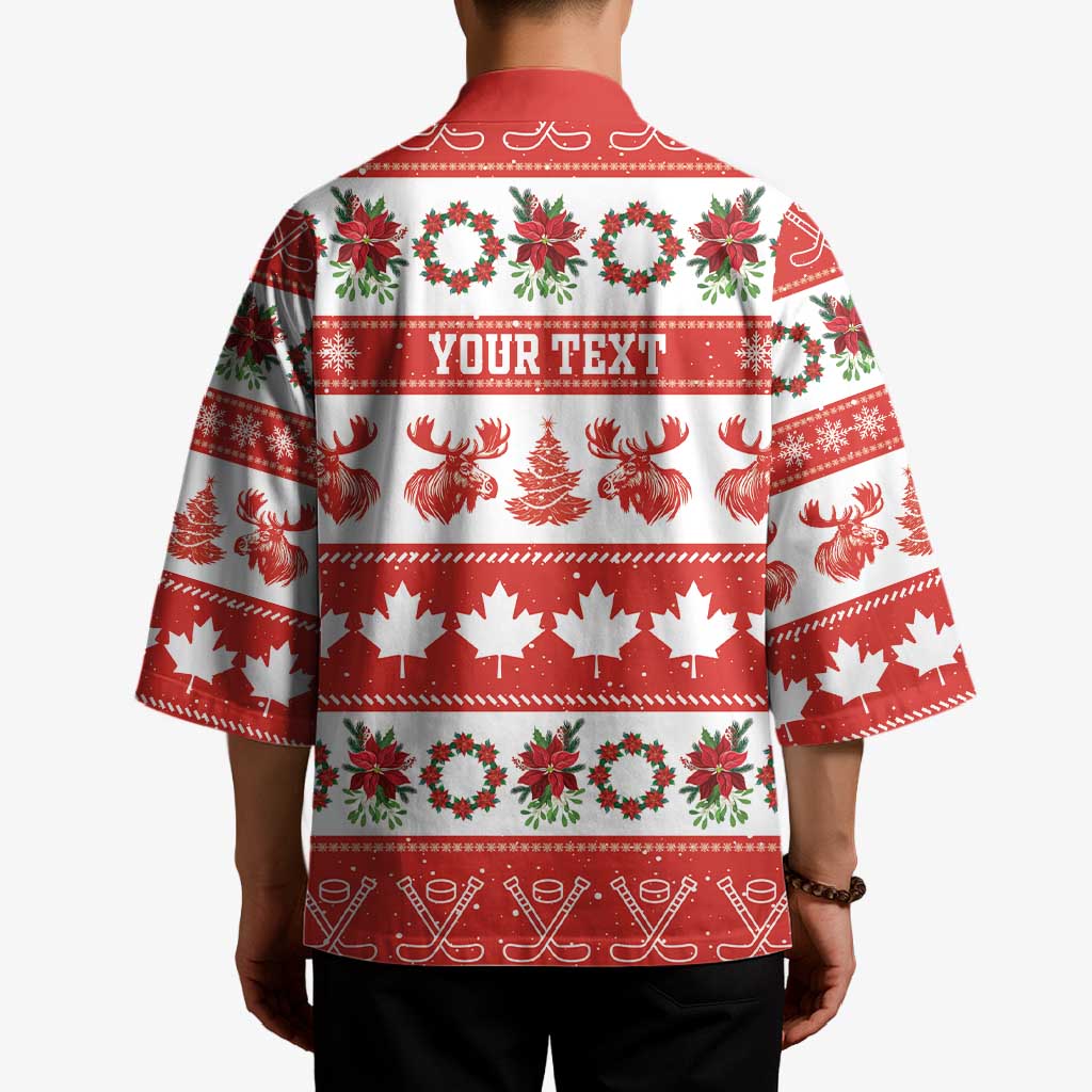 Personalised Canada Christmas Kimono Canadian Moose Maple Leaf Seamless Style - Wonder Print Shop