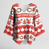 Personalised Canada Christmas Kimono Sleeve Blouse Canadian Moose Maple Leaf Seamless Style - Wonder Print Shop