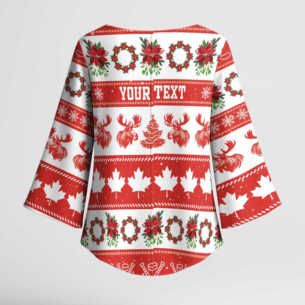Personalised Canada Christmas Kimono Sleeve Blouse Canadian Moose Maple Leaf Seamless Style - Wonder Print Shop
