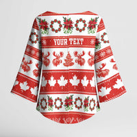 Personalised Canada Christmas Kimono Sleeve Blouse Canadian Moose Maple Leaf Seamless Style - Wonder Print Shop