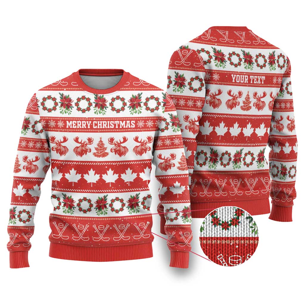 Personalised Canada Christmas Ugly Christmas Sweater Canadian Moose Maple Leaf Seamless Style - Wonder Print Shop