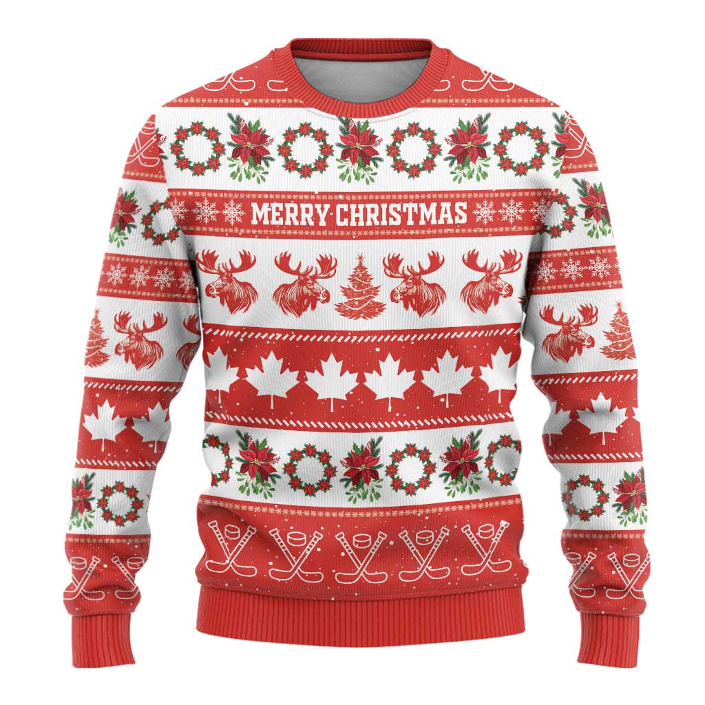 Personalised Canada Christmas Ugly Christmas Sweater Canadian Moose Maple Leaf Seamless Style - Wonder Print Shop