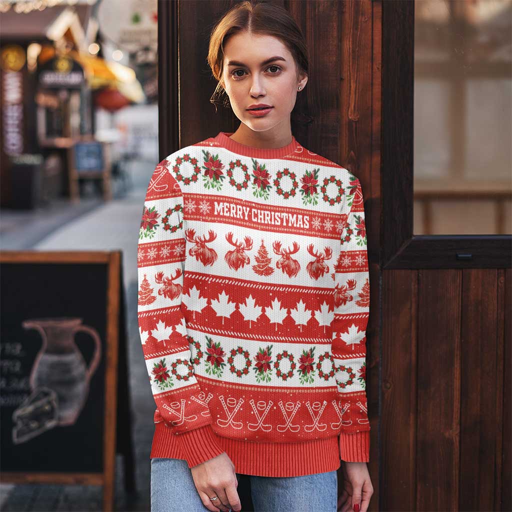Personalised Canada Christmas Ugly Christmas Sweater Canadian Moose Maple Leaf Seamless Style - Wonder Print Shop