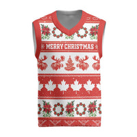Personalised Canada Christmas Knitted V-Neck Vest Canadian Moose Maple Leaf Seamless Style - Wonder Print Shop