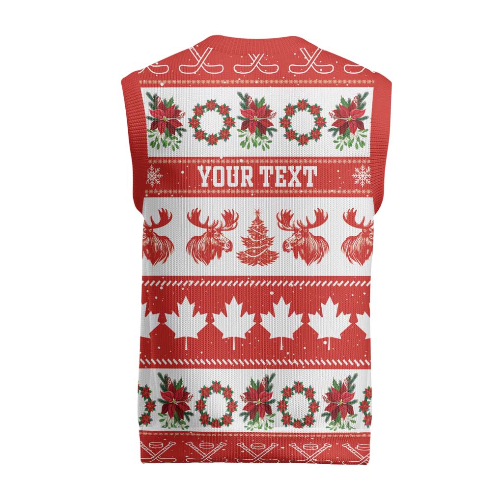 Personalised Canada Christmas Knitted V-Neck Vest Canadian Moose Maple Leaf Seamless Style - Wonder Print Shop