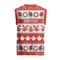 Personalised Canada Christmas Knitted V-Neck Vest Canadian Moose Maple Leaf Seamless Style - Wonder Print Shop