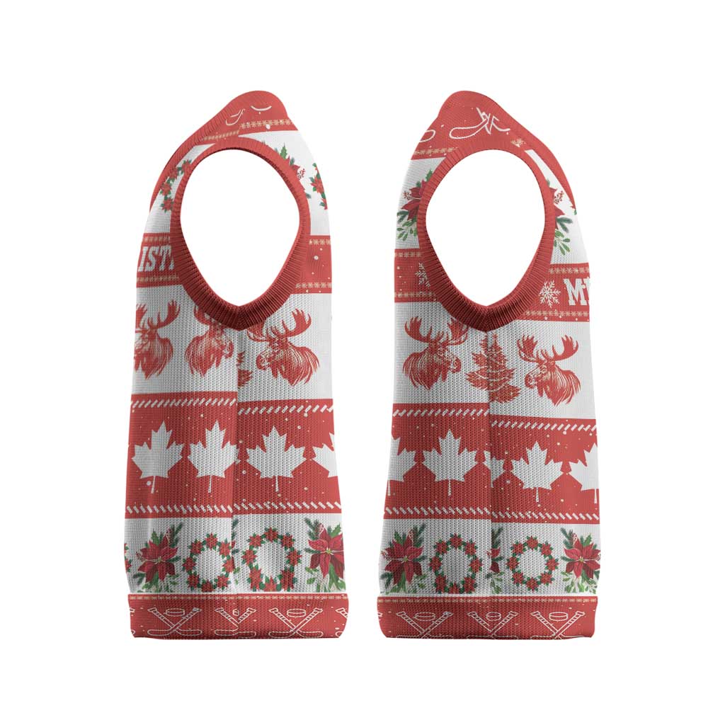 Personalised Canada Christmas Knitted V-Neck Vest Canadian Moose Maple Leaf Seamless Style - Wonder Print Shop