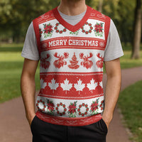 Personalised Canada Christmas Knitted V-Neck Vest Canadian Moose Maple Leaf Seamless Style - Wonder Print Shop