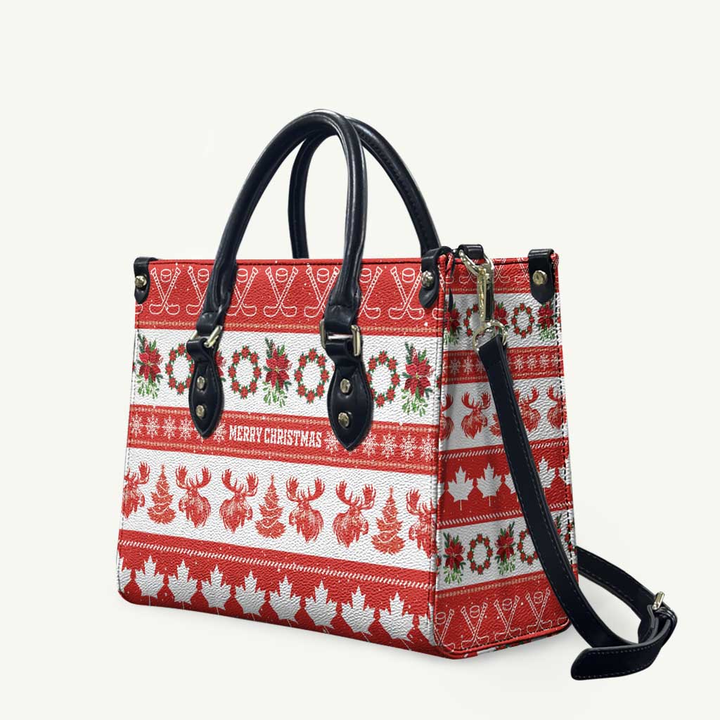 Canada Christmas Leather Bag Canadian Moose Maple Leaf Seamless Style - Wonder Print Shop