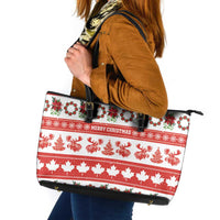 Canada Christmas Leather Tote Bag Canadian Moose Maple Leaf Seamless Style - Wonder Print Shop