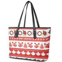 Canada Christmas Leather Tote Bag Canadian Moose Maple Leaf Seamless Style - Wonder Print Shop