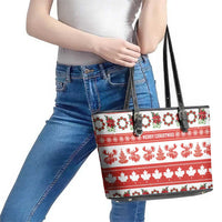 Canada Christmas Leather Tote Bag Canadian Moose Maple Leaf Seamless Style - Wonder Print Shop