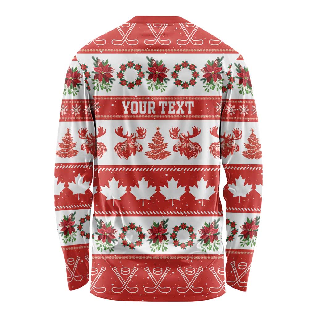 Personalised Canada Christmas Long Sleeve Shirt Canadian Moose Maple Leaf Seamless Style - Wonder Print Shop