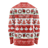 Personalised Canada Christmas Long Sleeve Shirt Canadian Moose Maple Leaf Seamless Style - Wonder Print Shop