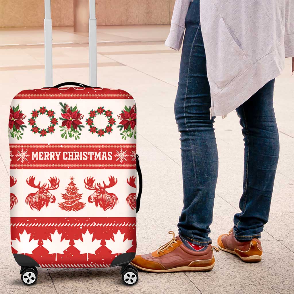 Canada Christmas Luggage Cover Canadian Moose Maple Leaf Seamless Style - Wonder Print Shop