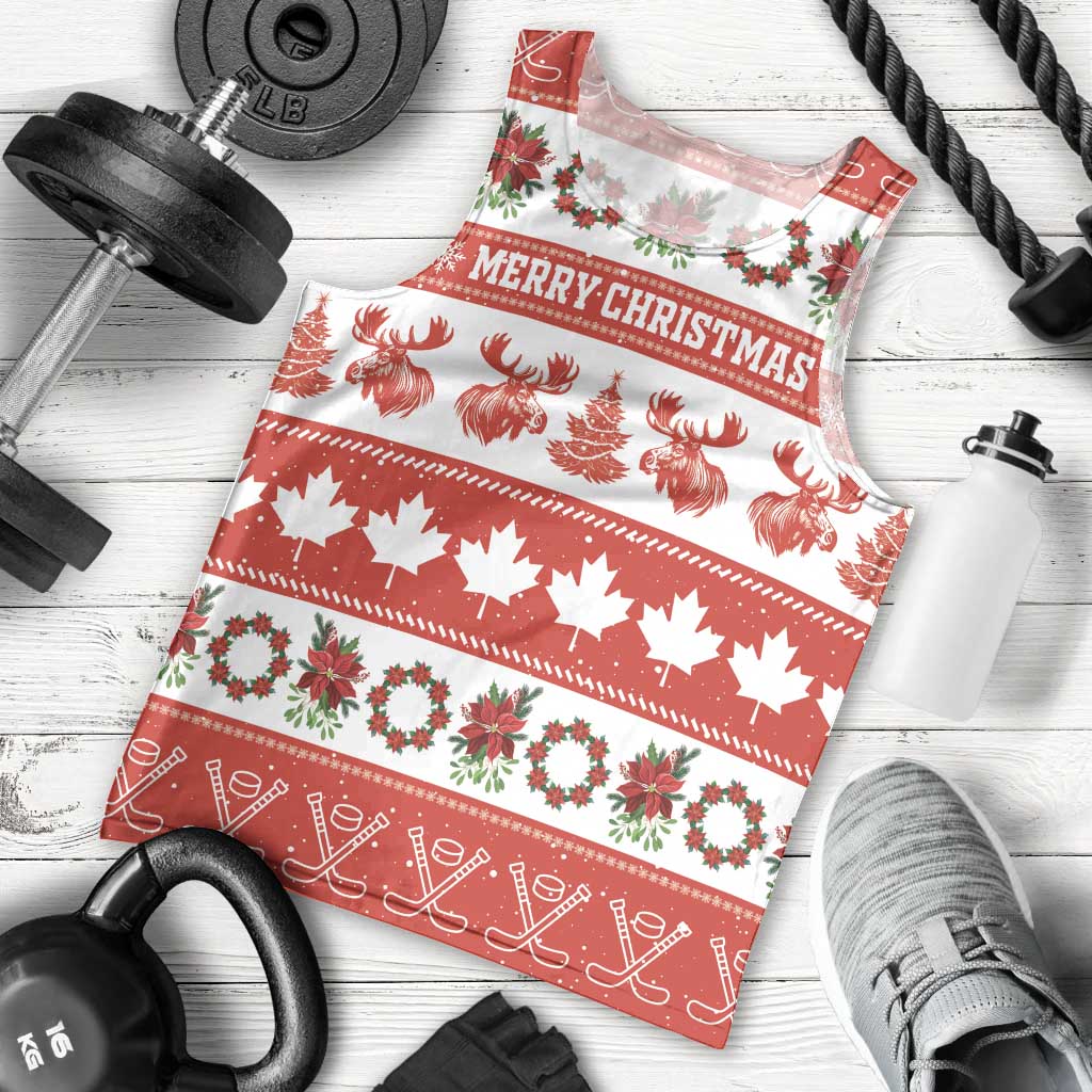 Personalised Canada Christmas Men Tank Top Canadian Moose Maple Leaf Seamless Style - Wonder Print Shop