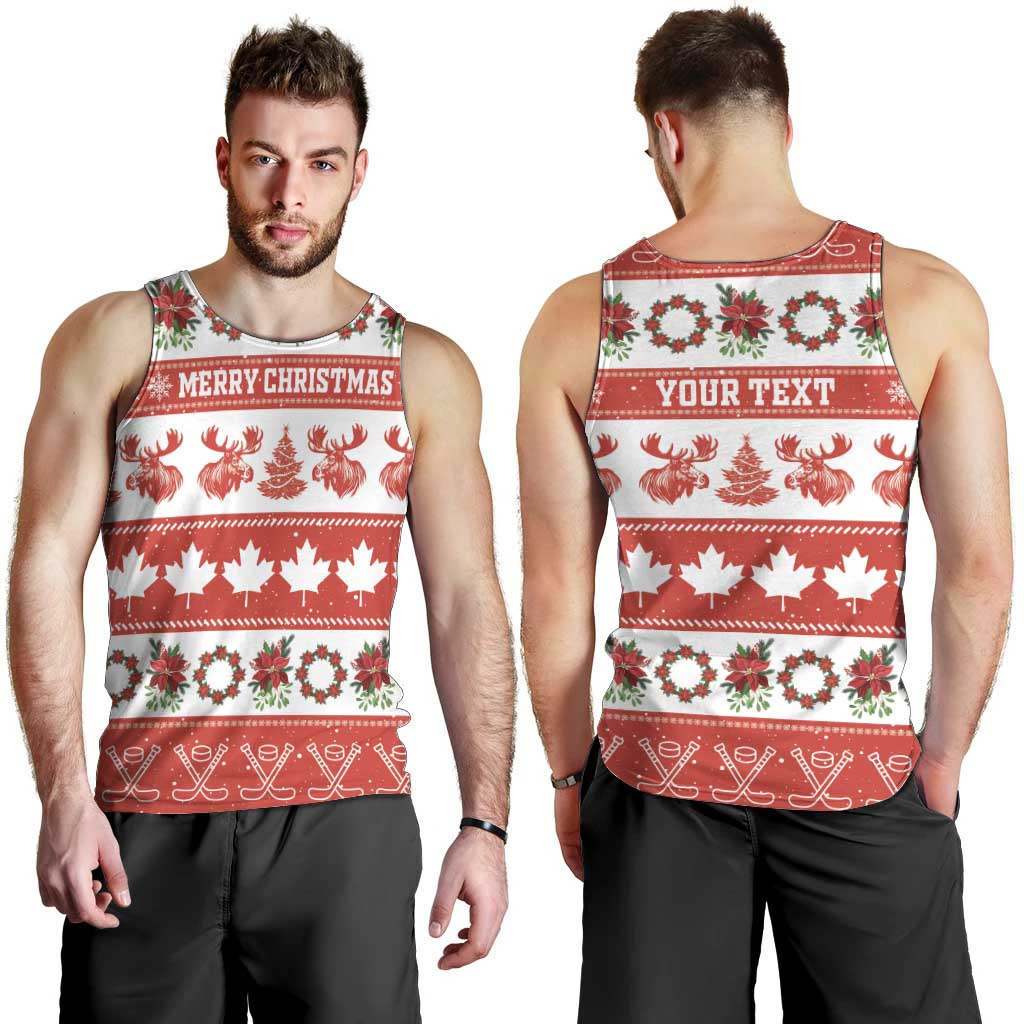 Personalised Canada Christmas Men Tank Top Canadian Moose Maple Leaf Seamless Style - Wonder Print Shop