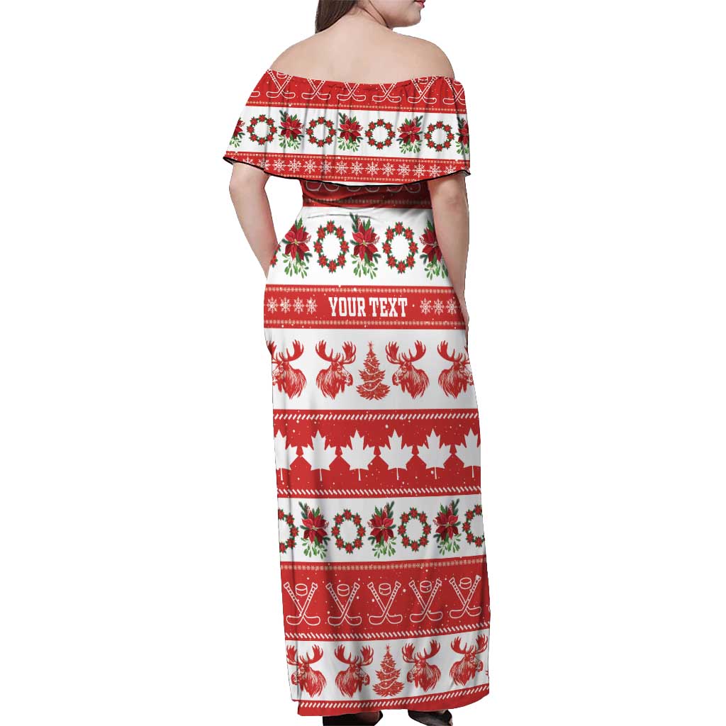 Personalised Canada Christmas Off Shoulder Maxi Dress Canadian Moose Maple Leaf Seamless Style - Wonder Print Shop