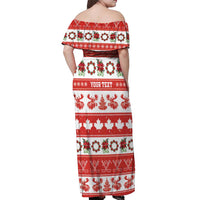 Personalised Canada Christmas Off Shoulder Maxi Dress Canadian Moose Maple Leaf Seamless Style - Wonder Print Shop