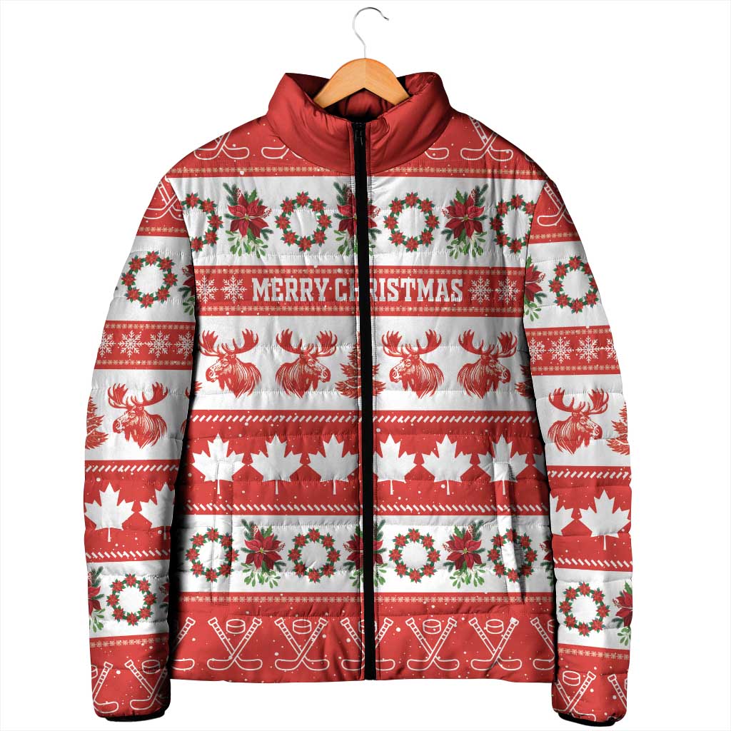 Personalised Canada Christmas Padded Jacket Canadian Moose Maple Leaf Seamless Style - Wonder Print Shop