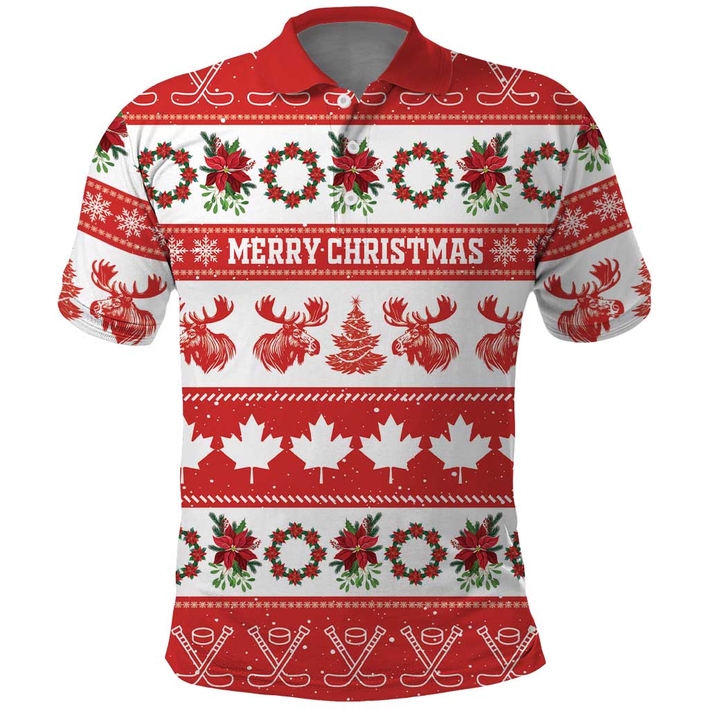 Personalised Canada Christmas Polo Shirt Canadian Moose Maple Leaf Seamless Style - Wonder Print Shop