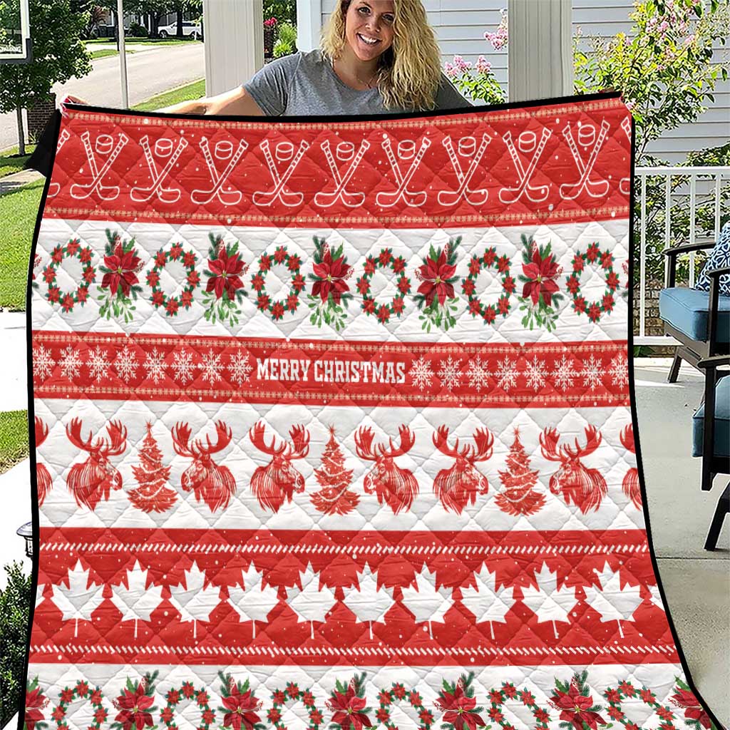 Canada Christmas Quilt Canadian Moose Maple Leaf Seamless Style - Wonder Print Shop