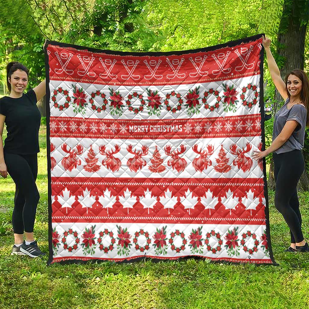 Canada Christmas Quilt Canadian Moose Maple Leaf Seamless Style - Wonder Print Shop