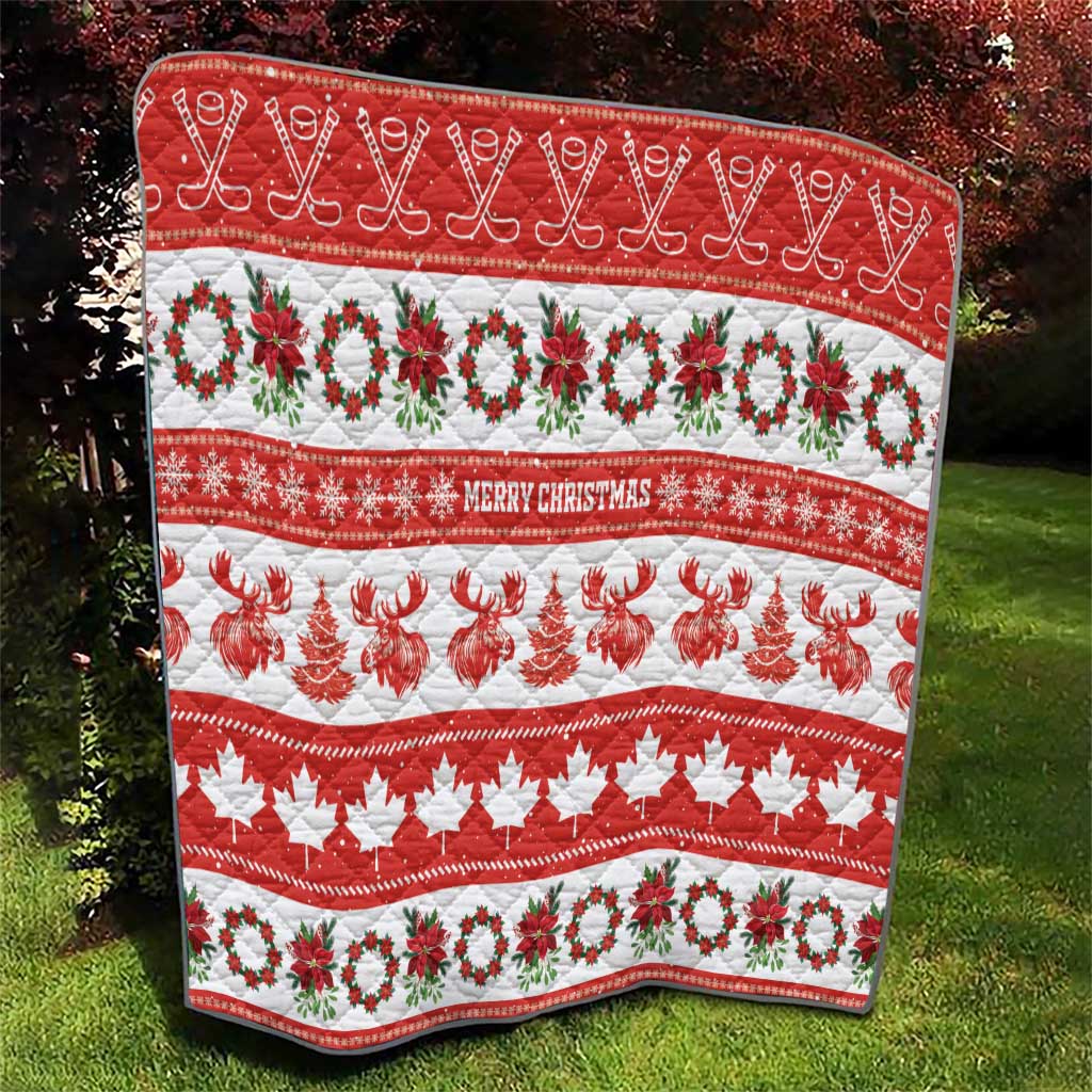 Canada Christmas Quilt Canadian Moose Maple Leaf Seamless Style - Wonder Print Shop