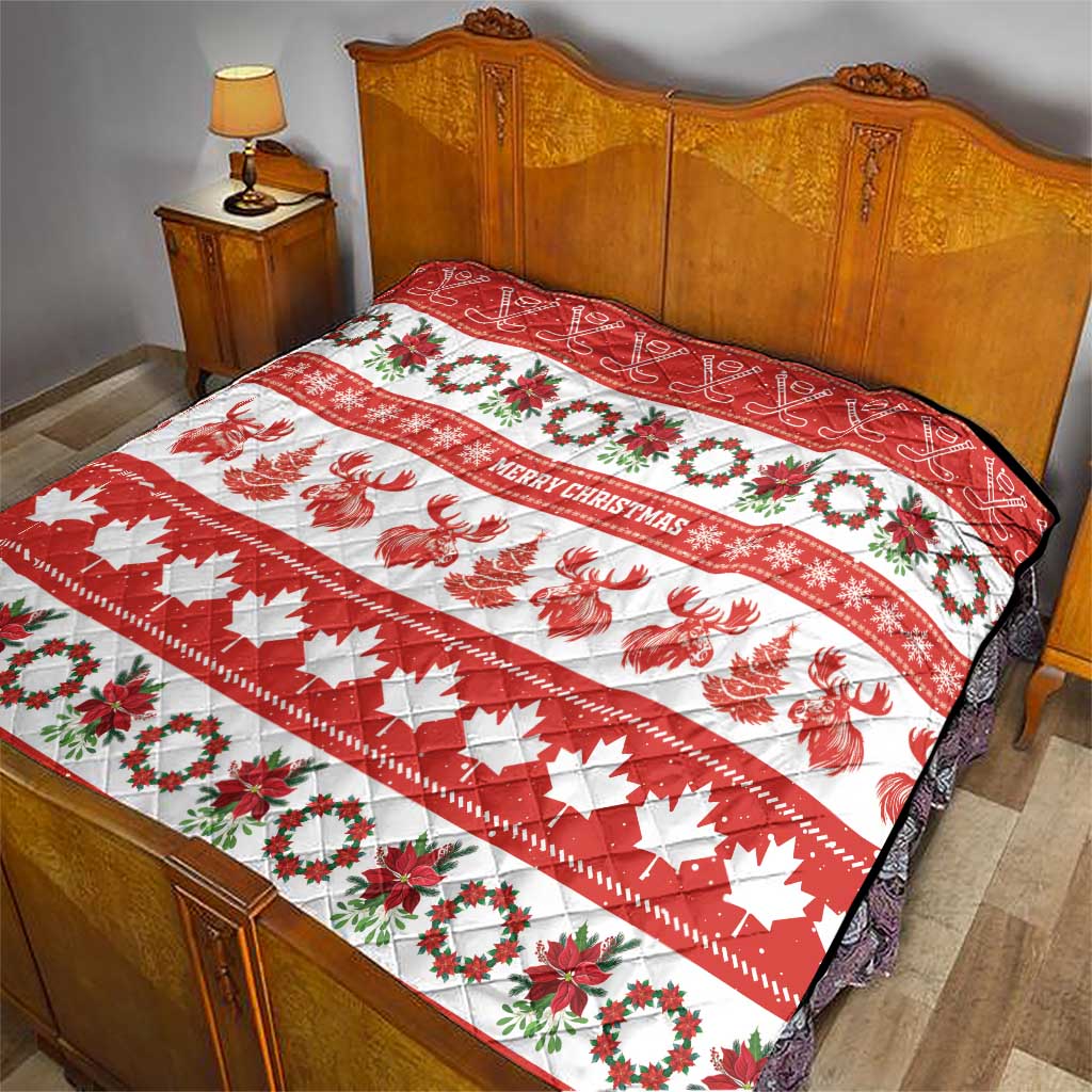 Canada Christmas Quilt Canadian Moose Maple Leaf Seamless Style - Wonder Print Shop