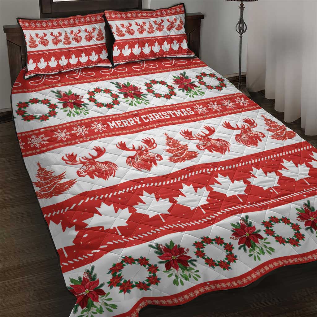 Canada Christmas Quilt Bed Set Canadian Moose Maple Leaf Seamless Style - Wonder Print Shop