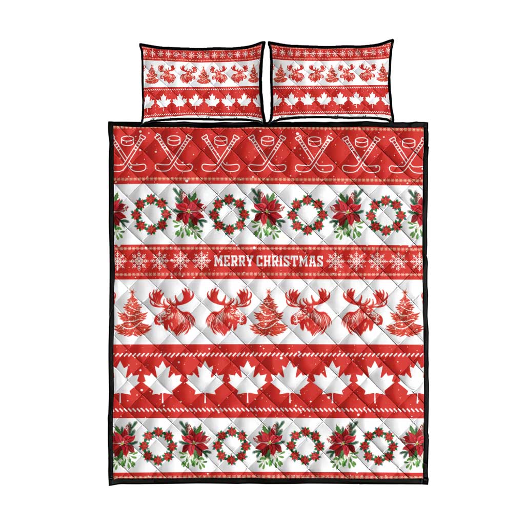 Canada Christmas Quilt Bed Set Canadian Moose Maple Leaf Seamless Style - Wonder Print Shop