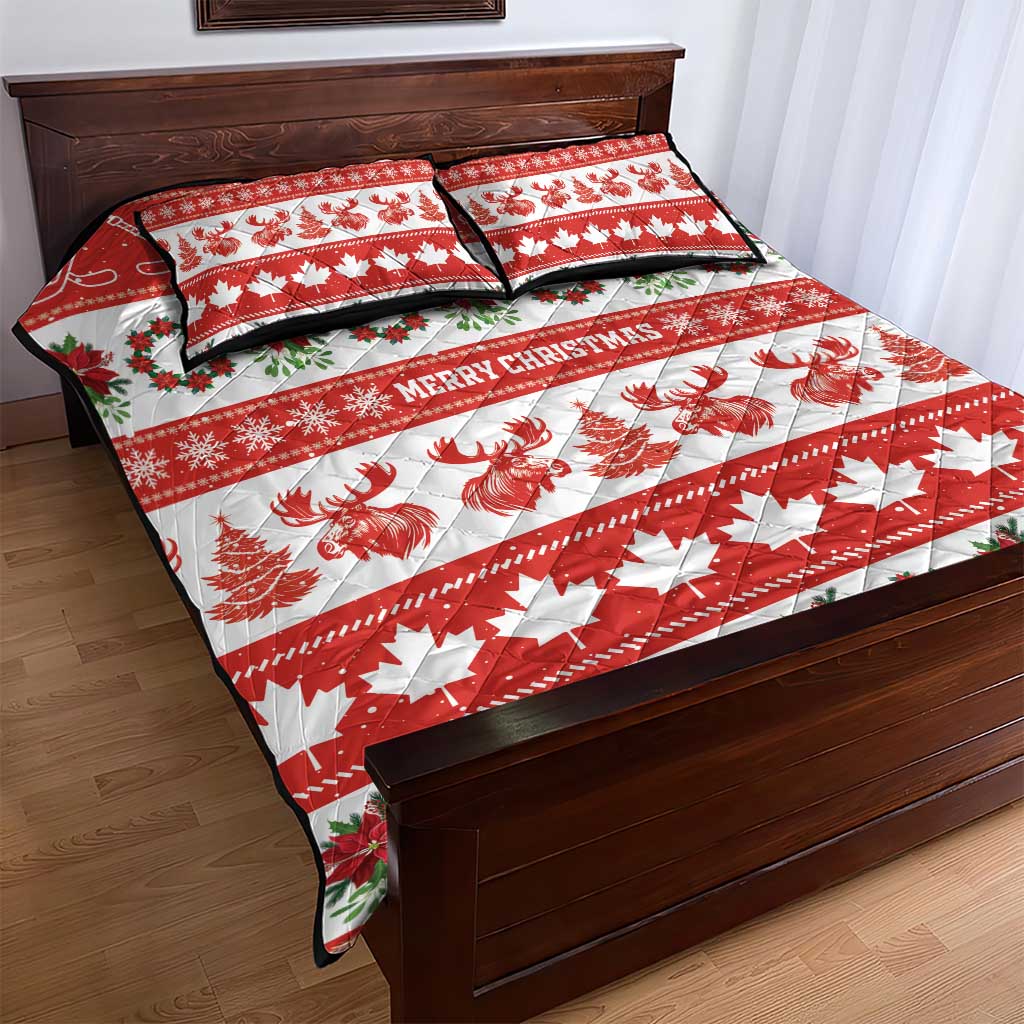 Canada Christmas Quilt Bed Set Canadian Moose Maple Leaf Seamless Style - Wonder Print Shop