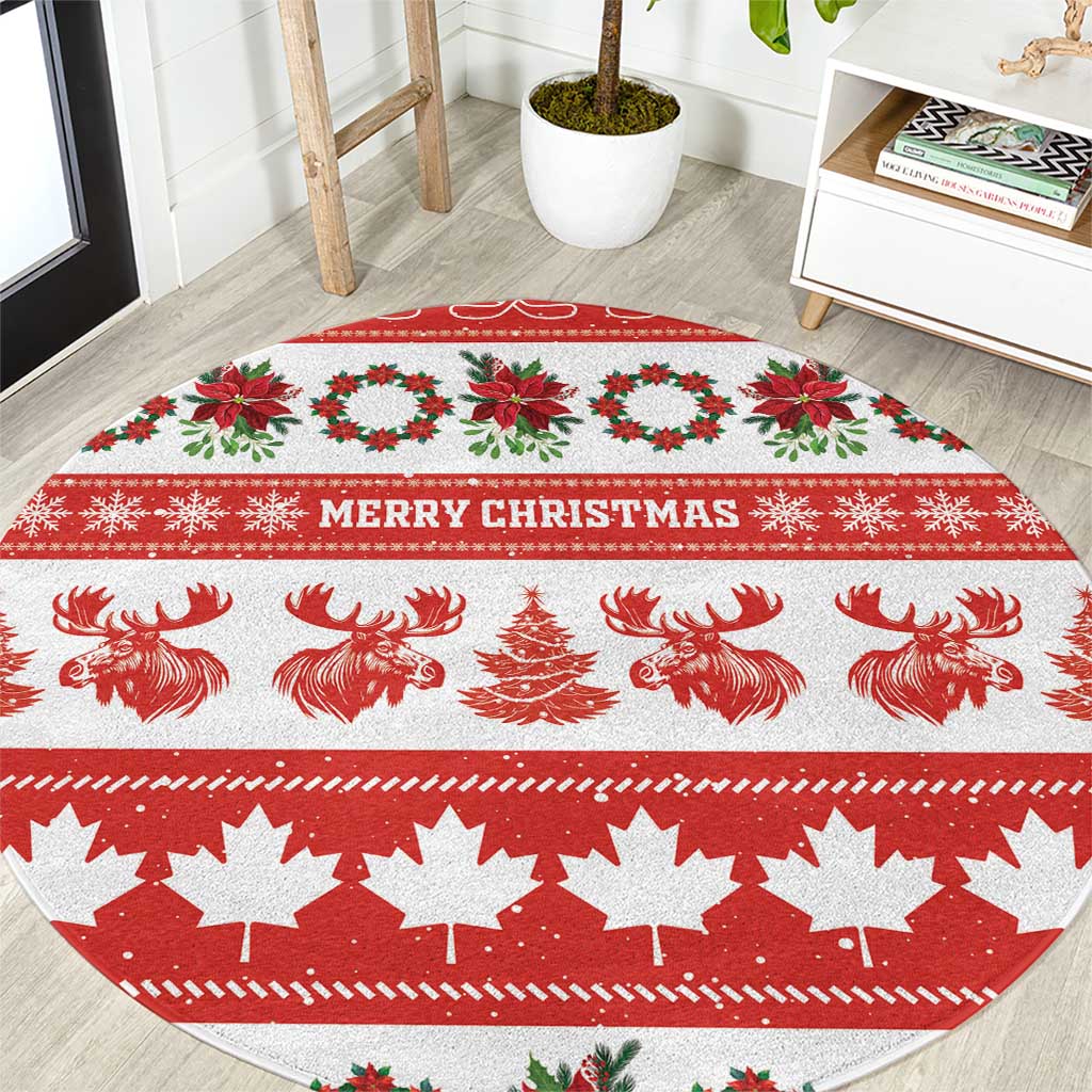 Canada Christmas Round Carpet Canadian Moose Maple Leaf Seamless Style - Wonder Print Shop