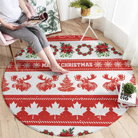 Canada Christmas Round Carpet Canadian Moose Maple Leaf Seamless Style - Wonder Print Shop