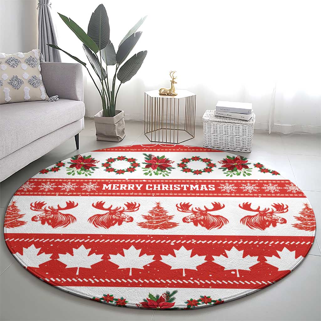 Canada Christmas Round Carpet Canadian Moose Maple Leaf Seamless Style - Wonder Print Shop