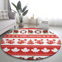Canada Christmas Round Carpet Canadian Moose Maple Leaf Seamless Style - Wonder Print Shop