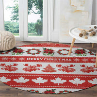 Canada Christmas Round Carpet Canadian Moose Maple Leaf Seamless Style - Wonder Print Shop