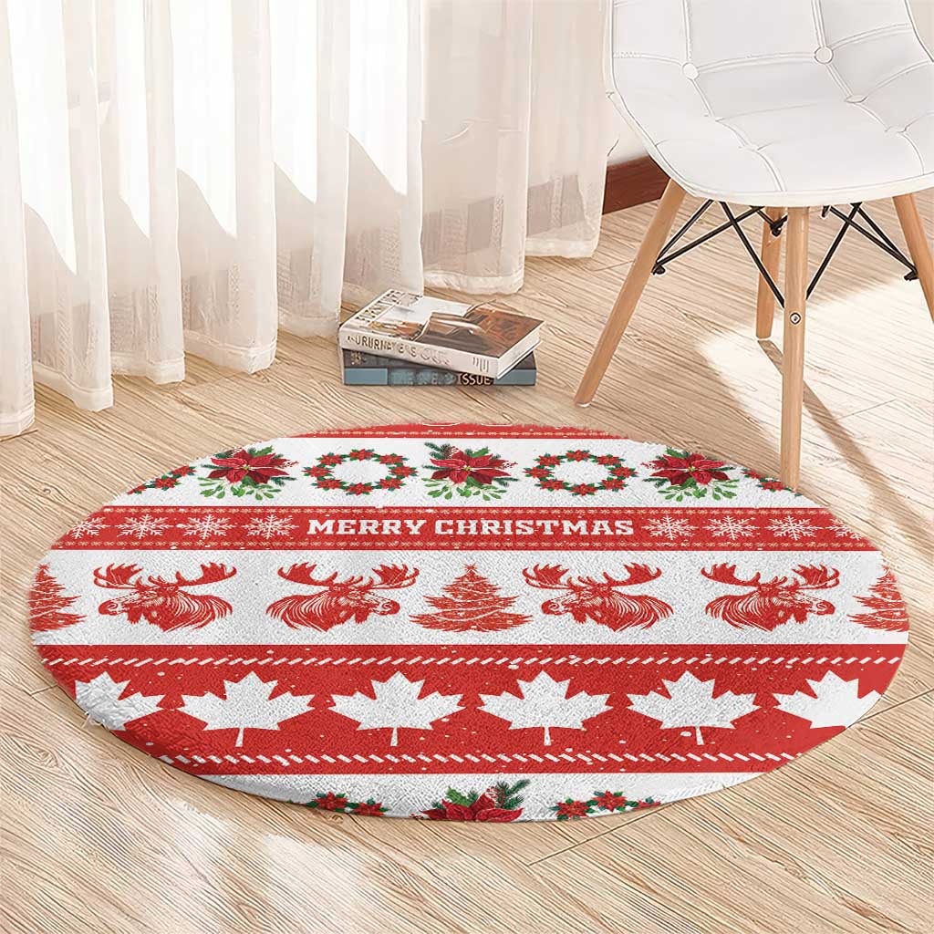 Canada Christmas Round Carpet Canadian Moose Maple Leaf Seamless Style - Wonder Print Shop