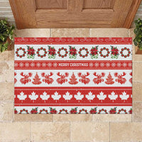 Canada Christmas Rubber Doormat Canadian Moose Maple Leaf Seamless Style - Wonder Print Shop