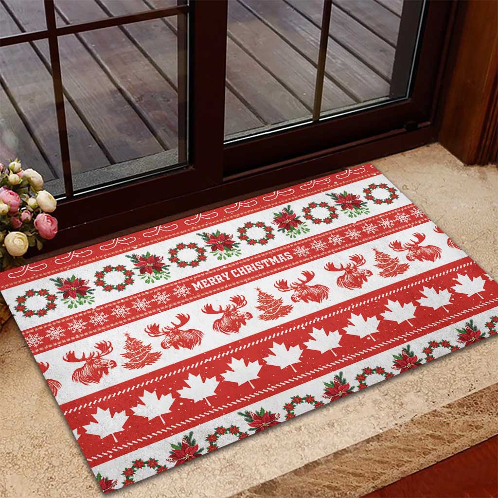 Canada Christmas Rubber Doormat Canadian Moose Maple Leaf Seamless Style - Wonder Print Shop