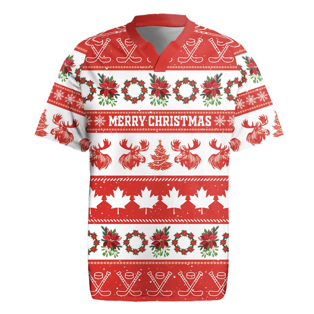 Personalised Canada Christmas Rugby Jersey Canadian Moose Maple Leaf Seamless Style - Wonder Print Shop