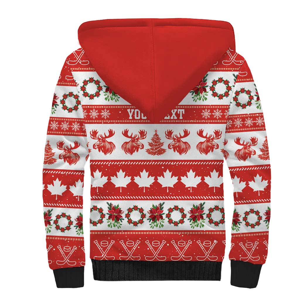 Personalised Canada Christmas Sherpa Hoodie Canadian Moose Maple Leaf Seamless Style - Wonder Print Shop