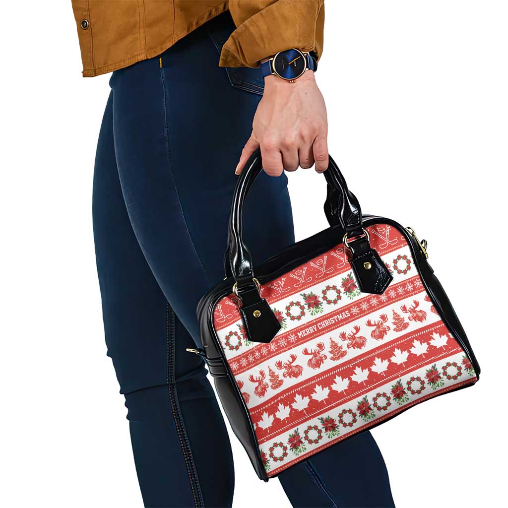 Canada Christmas Shoulder Handbag Canadian Moose Maple Leaf Seamless Style - Wonder Print Shop